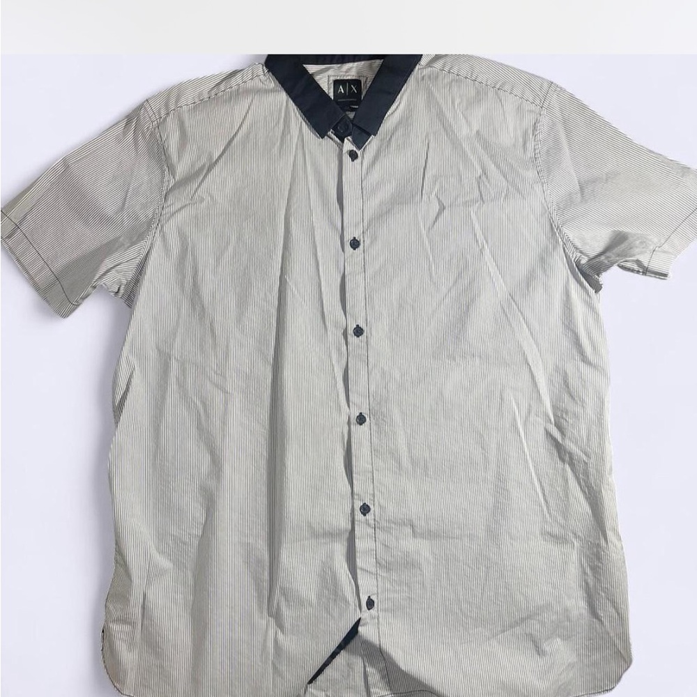 Armani Exchange XXL Men'sPinstriped Dress Shirt Athletic Fit‎ Black/white